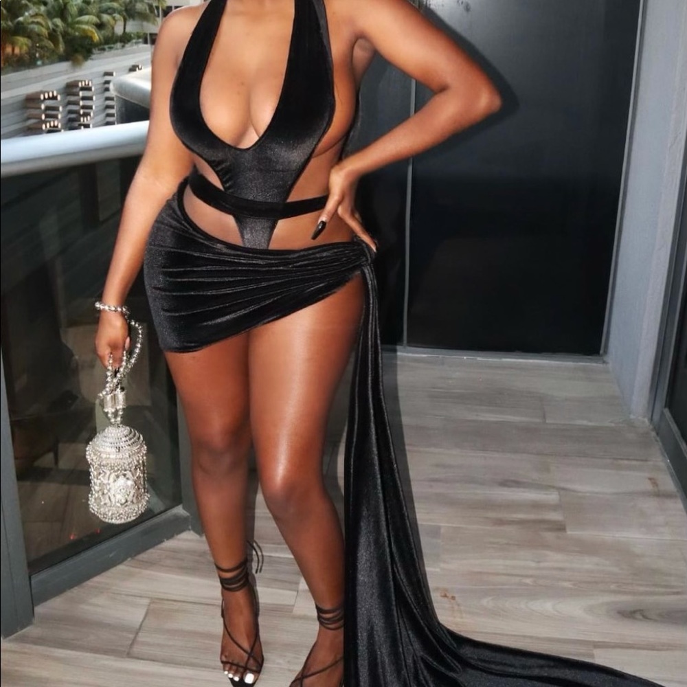 Black velvet custom dress